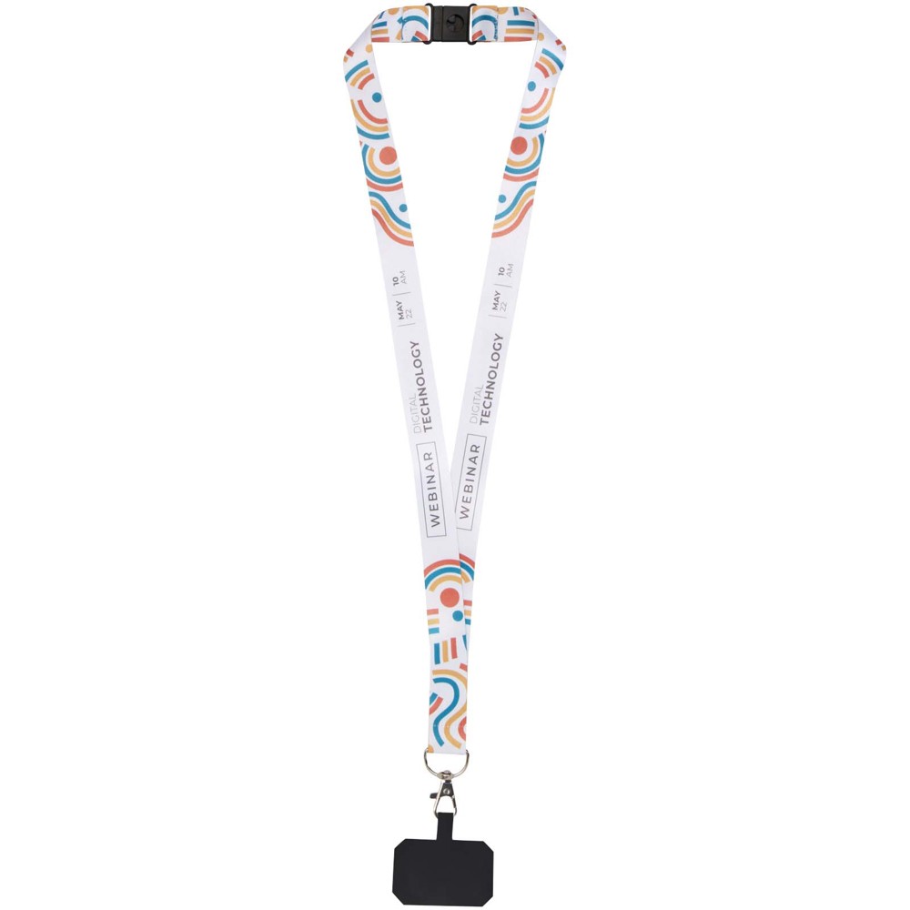 Addie sublimatie lanyard met telefoonhouder en veiligheidssluiting - Zwart, Wit